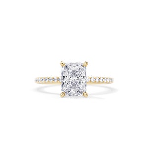 2 Carat Radiant Moissanite Engagement Ring / Radiant Cut Halo Ring / Yellow Gold / Hidden Halo & Pave / Dainty Ring / Minimal Wedding Ring