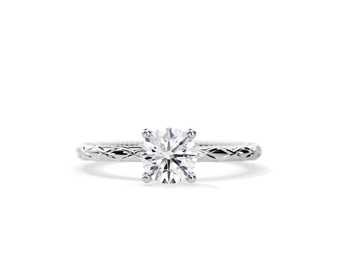 1 Carat Natural Diamond Vintage Ring / 1 Carat Engagement Ring / Unique Diamond Ring / Promise Ring / Anniversary Ring / 14k White Gold Ring