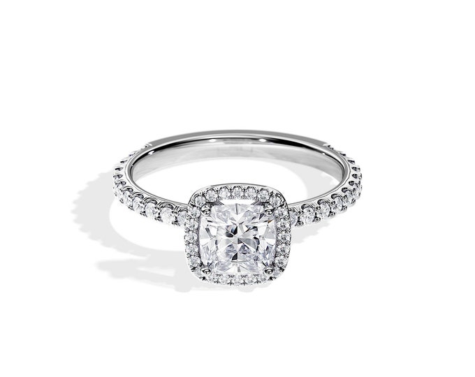 1.5 TCW Cushion Diamond Ring / 1 Carat Cushion Diamond Ring / Natural Diamond / GIA Certificate / White Gold Halo Diamond Engagement Ring