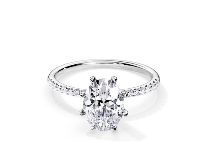 3 Carat Oval Cut Lab Diamond Engagement Ring / 3 CT Oval Lab Grown Diamond / Prong Pave / Platinum Ring / Oval Diamond / CVD Diamond
