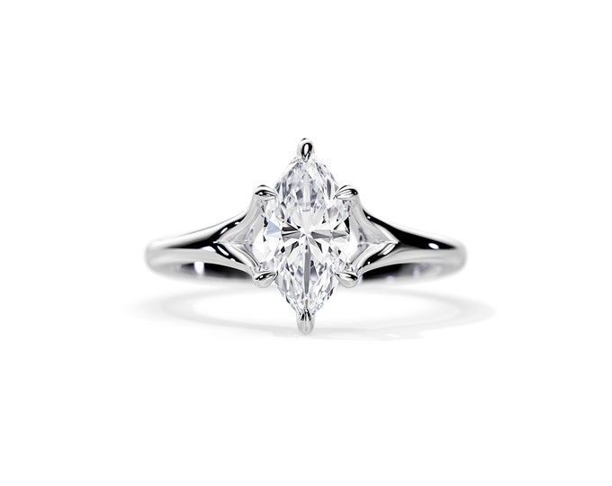 1.5 CT Marquise Lab Grown Diamond Ring / Marquise Diamond Engagement Ring / Unique Marquise Engagement Ring / 14K White Gold Engagement Ring