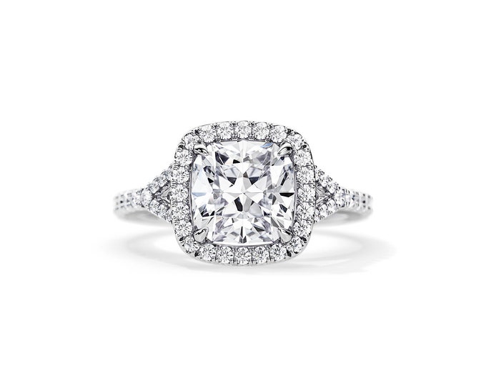 3 Carat Cushion Moissanite Ring / Cathedral Engagement Ring / 3 CT Moissanite Engagement Ring / Cushion Halo Ring / 0.7ct Accent Diamonds