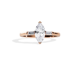 1 Carat Marquise Moissanite Three Stone Ring / Moissanite 3 Stone Ring / Moissanite Engagement Ring / Marquise Moissanite Ring / Rose Gold