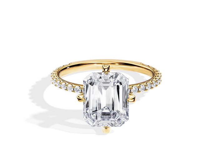 4 Carat Emerald Cut Moissanite Ring / 3 Carat Moissanite Ring / 14k Yellow Gold / 4 Carat Moissanite / Art Deco Ring / Invisible Gallery