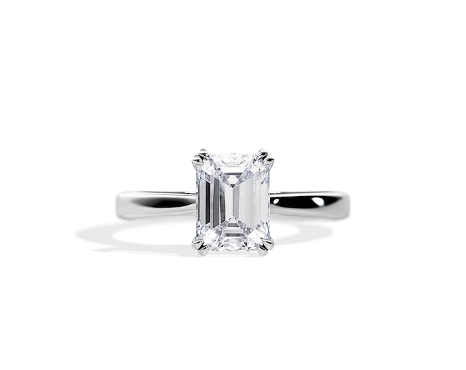 2 Carat Emerald Cut Lab Grown Diamond Engagement Ring / 2CT Emerald Engagement Ring / 14k White Gold Lab Grown Diamond Ring / Tapered Ring