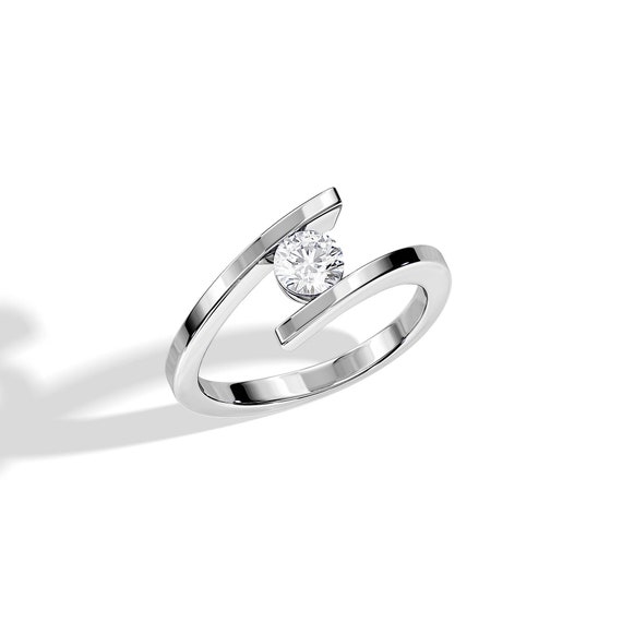 0.5 Carat Diamond Tension Set Engagement Ring / Bypass Diamond 