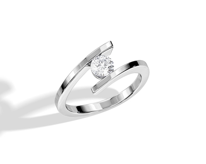 0.5 Carat Diamond Tension Set Engagement Ring / Bypass Diamond Engagement Ring / White Gold Engagement Ring / Unique Engagement Ring