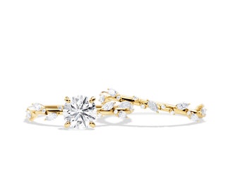 Twig Engagement Ring Set / 1 CT Moissanite Nature Inspired Engagement Ring / Nature Bridal Set / Yellow Gold Branch Rings / 0.45ct diamonds