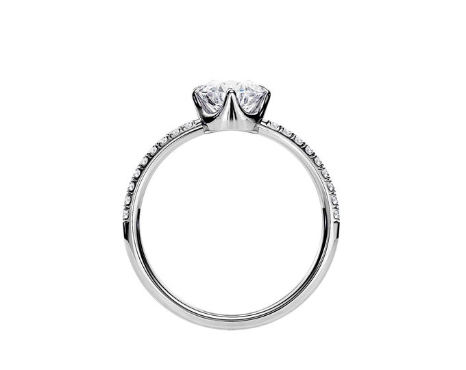 1 Carat Round Diamond Ring / H/SI1 GIA Certified / 1 CT Diamond Pave Ring / Thin Engagement Ring / White Gold Minimal Ring / Minimalist Ring