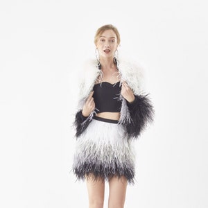 Kimmy Ostrich Feather Bombers & skirt Feather Prom Dress Feather Cocktail Dress Black Feather Dress Gift for girlfriend birthday