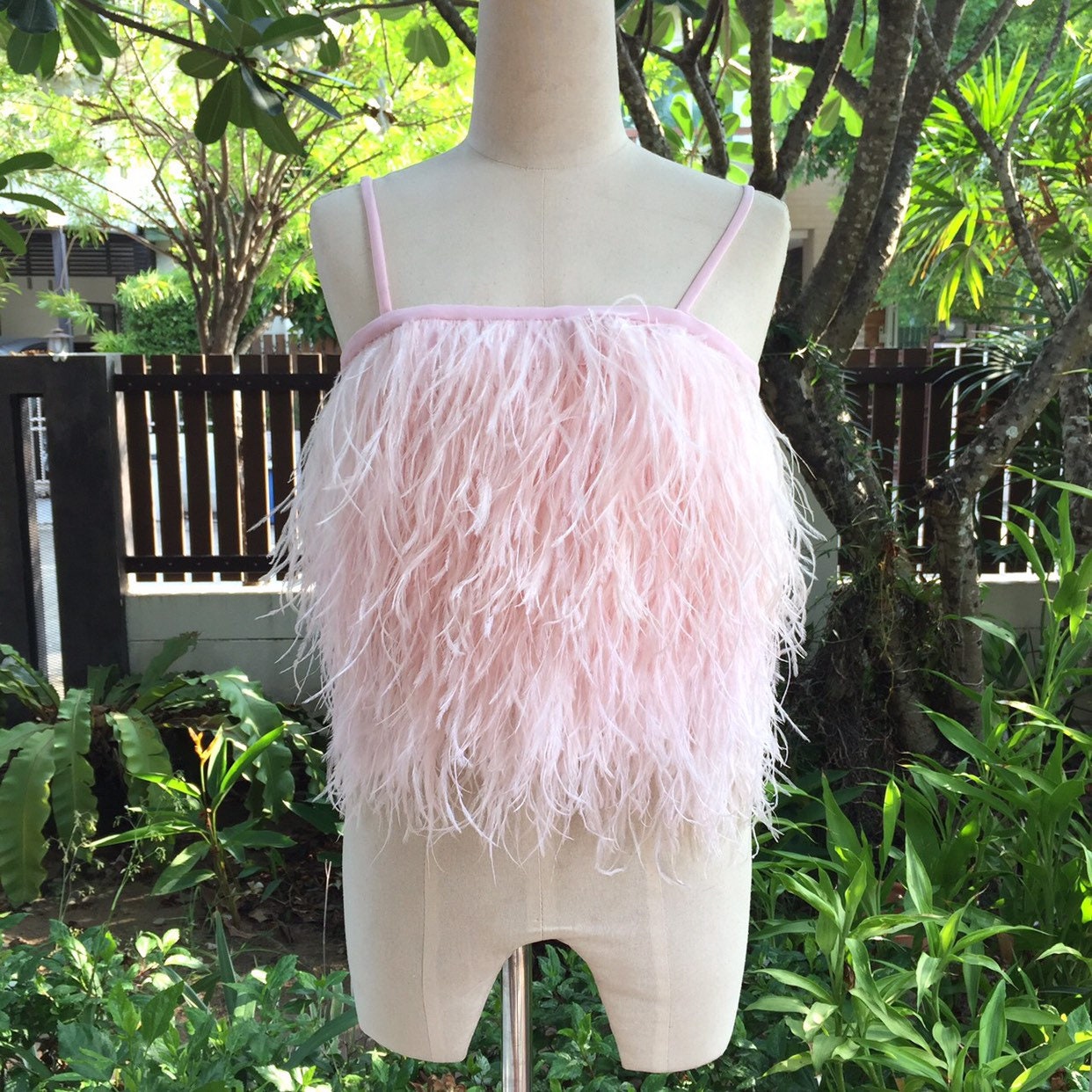 Nicky pale pink ostrich feather top for women,Plus size wedding dress,Wedding guest dress,Unique wedding dress,Alternative wedding dress