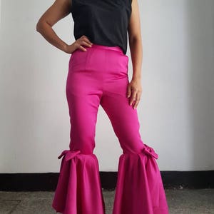 Pantalon personnalisé à nœud rose vif pour femmes, robe de cocktail pour taille plus, pantalon fait main image 1