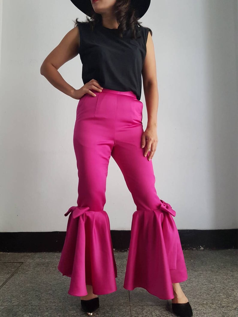 Pantalon personnalisé à nœud rose vif pour femmes, robe de cocktail pour taille plus, pantalon fait main image 1