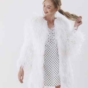 White Feathers Coat ,Custom Jacket,Feather Cocktail  Dress ,White Feather Dress,Plus Size Dress,Cover up for Wedding dress
