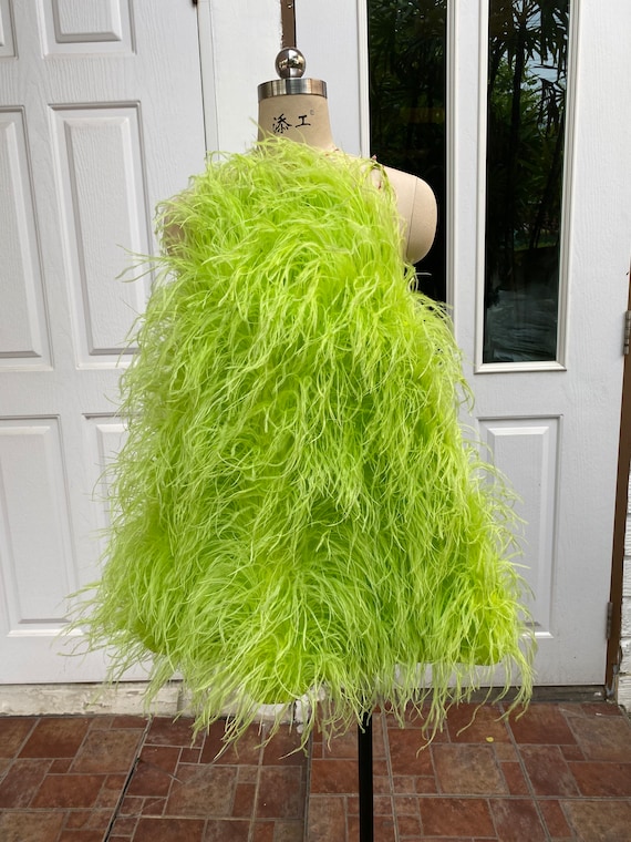 Ananda neon green feathers halter mini dress,Unique wedding dress,Wedding guest dress,Maternity dress for shooting ,Plus size wedding dress