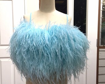 SGinstar Gina Baby Blue Feather Top Feather Top Feather Cocktail Top Feather Prom Top