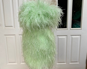 SGinstar  Light Green Ostrich Feather Strapless Mini Dress For Women