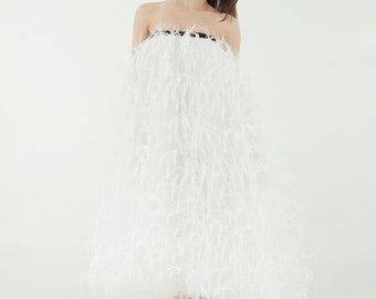 Kundenspezifisches weißes Federtüll-Midikleid für Frauen, teelanges Hochzeitskleid, langes Tüllkleid, Übergröße-Tüllkleid für Braut