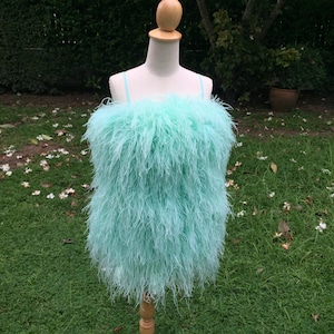 Aston mint green ostrich feathers mini dress, Ball gown wedding dress,Wedding guest dress, Halloween dress, Unique wedding dress