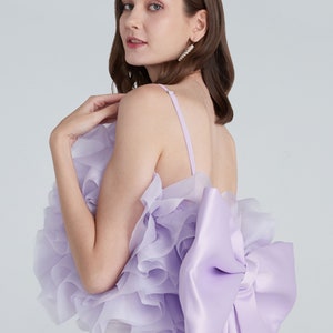 Custom lavender organza ruffles big bow top for women, Cocktail dress,Bridal shower dress,Custom tank top,Bridal separates top