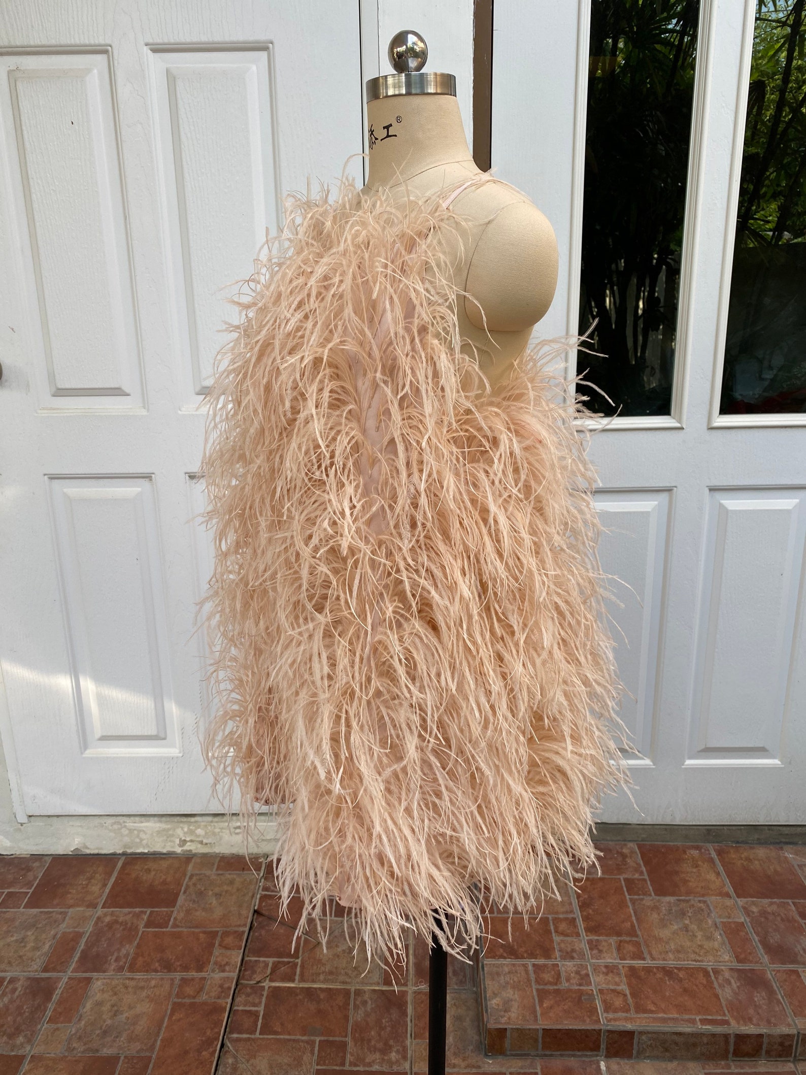 Amanda Beige Feathers Halter Mini Dress,unique Wedding Dress,wedding ...