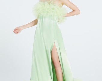 Sage green tulle wedding invitation long dress,Prom dress ball gown,Cocktail dress elegant for plus size,Wedding guest dress XL,Fairy dress