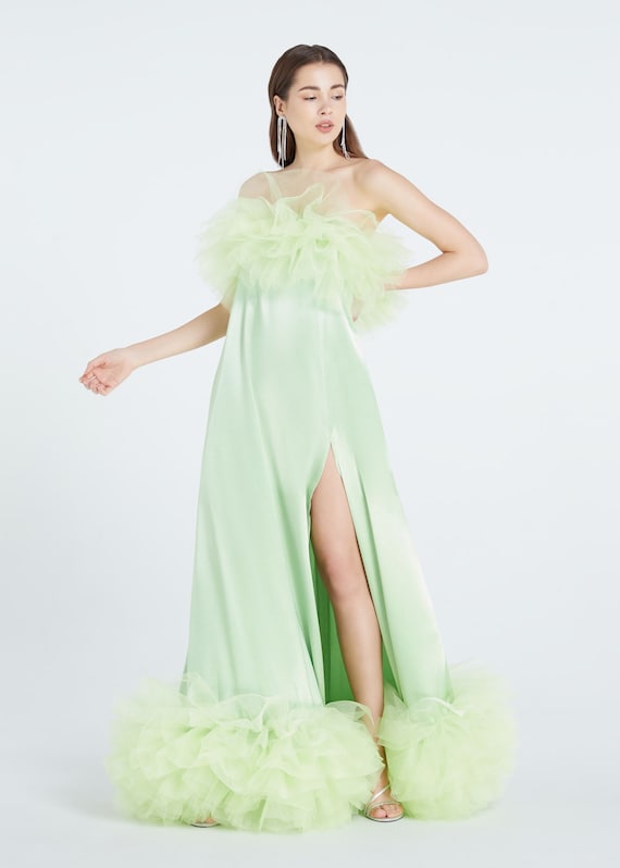 Sage Green Tulle Wedding Invitation Long Dress,Prom Dress Ball Gown,Cocktail Dress Elegant for Plus Size,Wedding Guest Dress XL,Fairy Dress