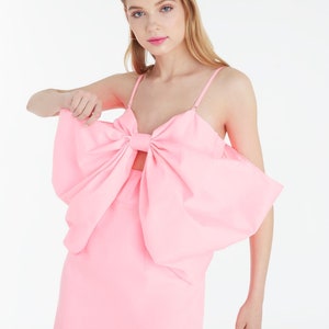 Ethan Shocking Pink Big Bow Midi Dress,Bridal shower dress,Tea length wedding dress,Unique wedding dress,Plus size wedding dress,Fairy dress image 5