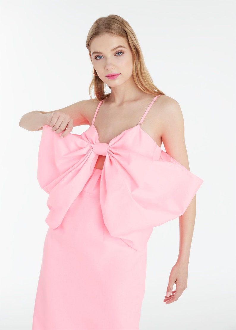 Ethan Shocking Pink Big Bow Midi Dress,Bridal shower dress,Tea length wedding dress,Unique wedding dress,Plus size wedding dress,Fairy dress image 5