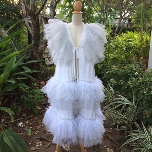 Custom swan ruffles tulle blazer,White cape dress, Unique wedding dress,Alternative wedding dress,Plus size wedding dress,Evening dress