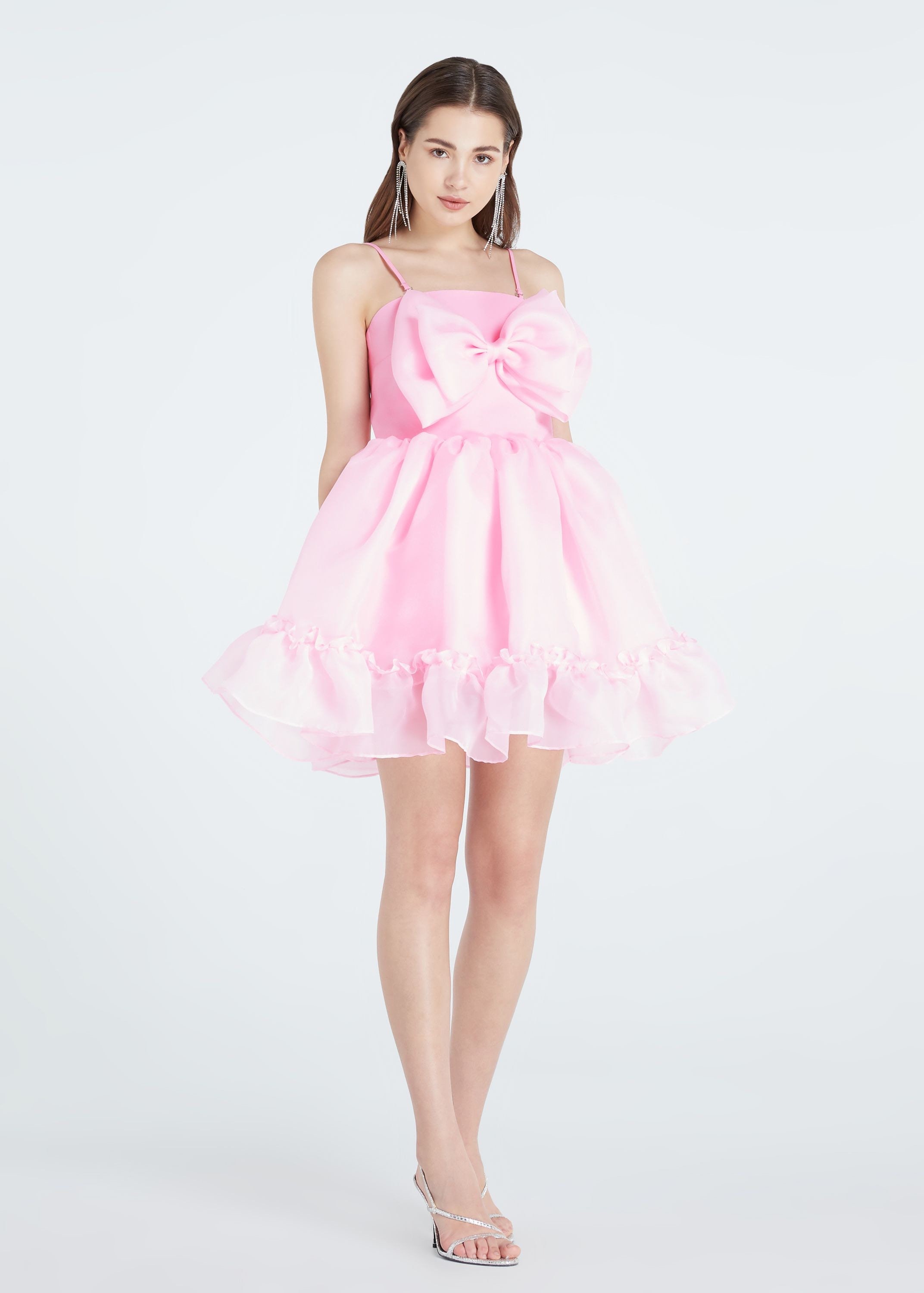 knee length dresses for ladies Perfect Pink Bow Pleated Mini Dress Small