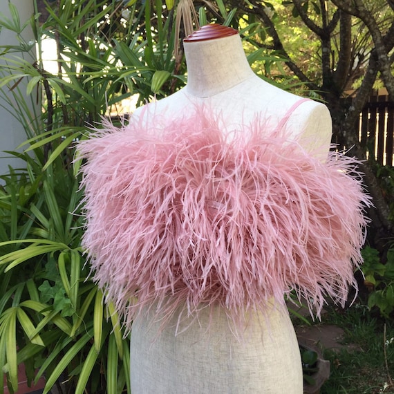 Ostrich Feathers Trimmed Off Shoulder Top in Baby Pink - Ivan