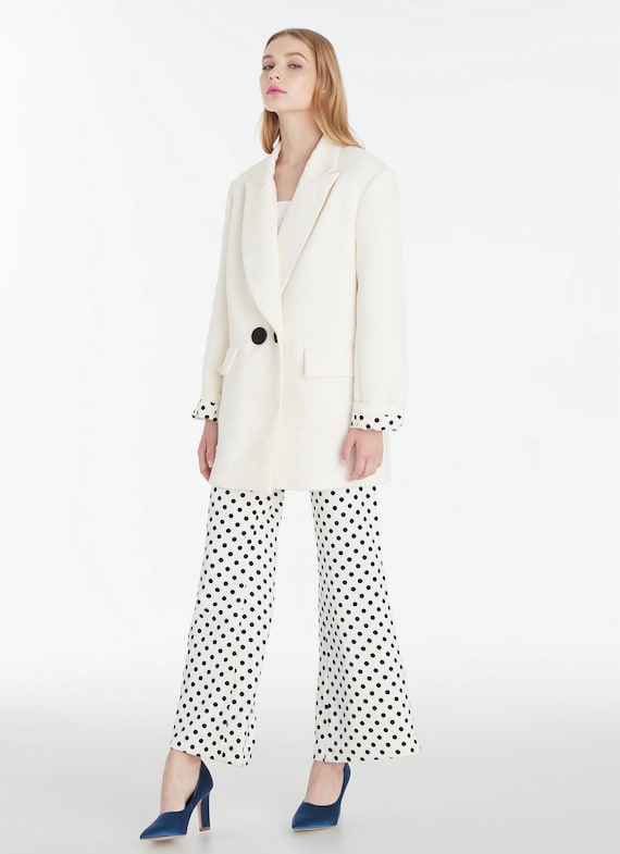Black polka dot wide leg trousers sale