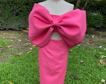 Winnie fuchsia big bow midi dress,Alternative wedding dress,Unique wedding dress,Plus size wedding dress,Beach wedding dress