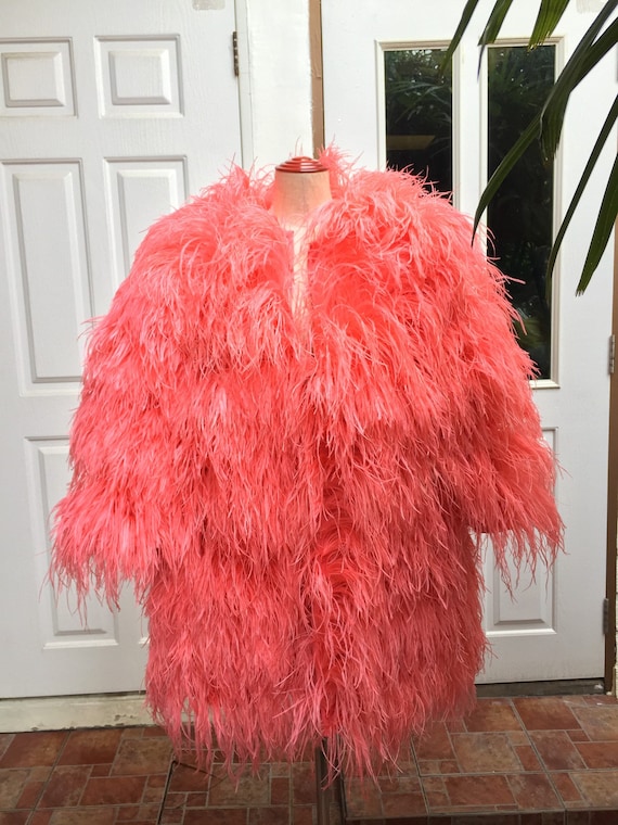 Jackie Salmon Orange Ostrich Feather Jacket fluffy Feather Coat Dress feathers Cocktail Dress for Women maternity Dress Etsy