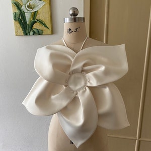 Floral ivory 3D flower top, Plus size wedding dress,separated crop top,Wedding guest dress,Summer dress ,Custom crop top