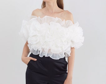 White off the shoulder ruffle Top,Graduation dress,Bridesmaids dress,Cocktail dress,Bridal separates top,Bridal separates sleeves