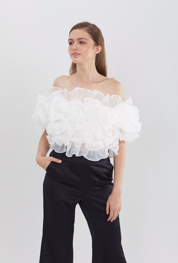 White off the shoulder ruffle Top,Graduation dress,Bridesmaids dress,Cocktail dress,Bridal separates top,Bridal separates sleeves