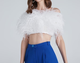 SGinstar Gina White Feather  top Feather Top Feather Cocktail Top Feather Prom Top