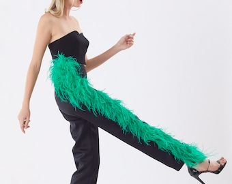 Black Feather Custom Pants Wide Leg Trousers Alternative Wedding Dress ,Unique wedding dress,Wedding guest dress,Handmade Pants for Women