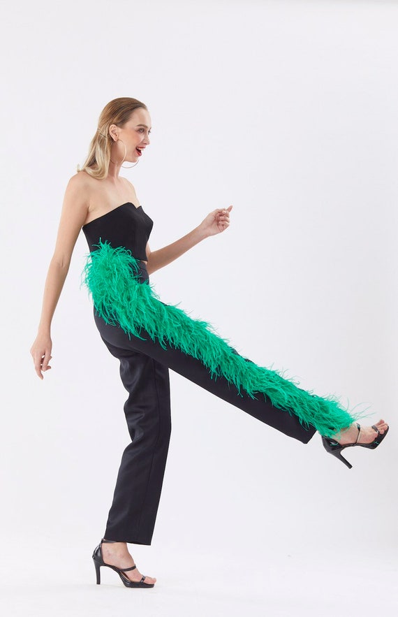 Black Feather Custom Pants Wide Leg Trousers Alternative Wedding