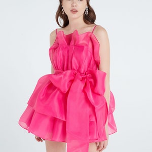 Lisa shocking pink mini dress for women,Summer dress,Plus size dress,Bridgerton dress,Pink tulle dress,unique wedding dress,Fairy dress image 2