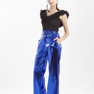 women royal blue dress pants SoloveDress Women's 2 Piece Solid Suit Peak Lapel Single Button Set (Blazer+Pants) White / US 14 formal events and special occasions. Royal Blue Ankle Length Zip