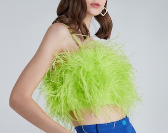 Tina Neon Green Boas Feathers Top for Women,graduation Gift