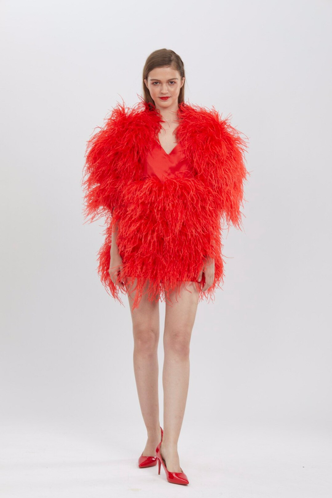 Jenny Red Ostrich Feathers Mini Dress,ball Gown Wedding Dress,plus Size ...