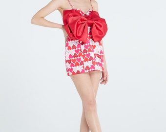 SGinstar Kala Red Hearts Big Bow Mini Dress For Women
