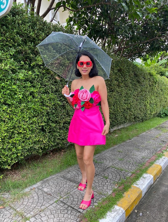 Hot Pink Flower Mini Dress for Women Summer Wedding Short Dress Plus Size Floral Dress Wedding Guest Unique Christmas Dress Gifts for Sister Hot Pink Flower Mini Dress for Women Summer Wedding Short Dress Plus Size Floral Dress Wedding Guest Unique Christmas Dress Gifts for Sister