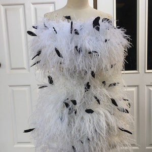 Tisha white strapless ostrich feather crop top and mini skirt,Graduation dress,Plus size wedding dress,Ball gown wedding dress