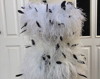 SGinstar Tisha White Strapless Ostrich Feather Crop Top and Mini skirt