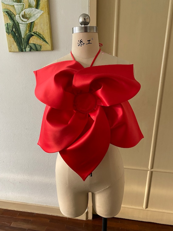 Floral Red 3D Flower Top, Plus Size Wedding Dress,separated Crop